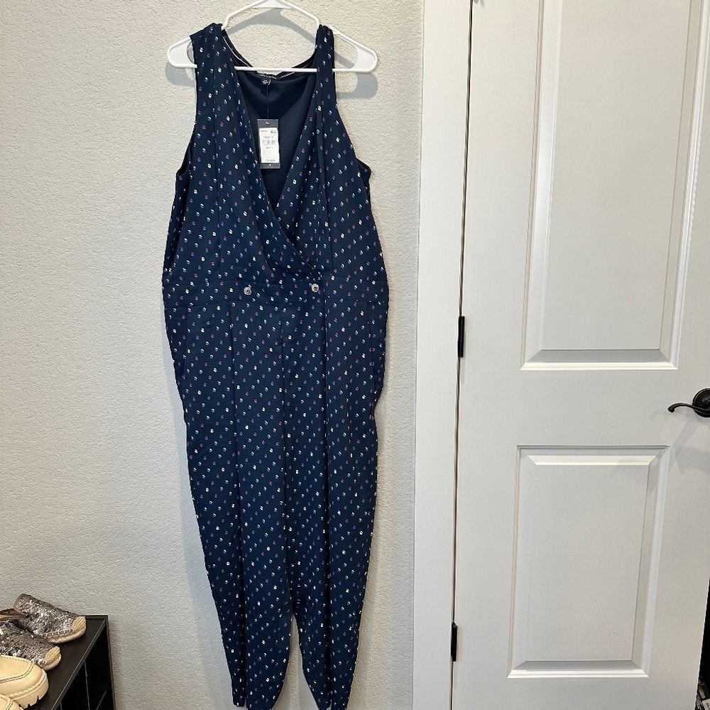 NWT Tommy Hilfiger Navy Blue Polka Dot Nautical Sleeveless Jumpsuit - Size XXL
